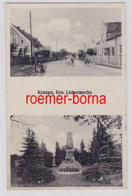 86191 Ak Kraupa Krs. Liebenwerda Dorfstraße, Kriegerdenkmal 1940