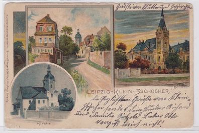 86445 AK Leipzig Kleinzschocher - Kirche, Schloss und Straßenansicht 1903