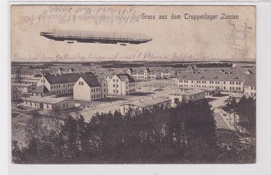 86541 Feldpost Ak Gruß aus dem Truppenlager Zossen mit Zeppelin Luftschiff 1915