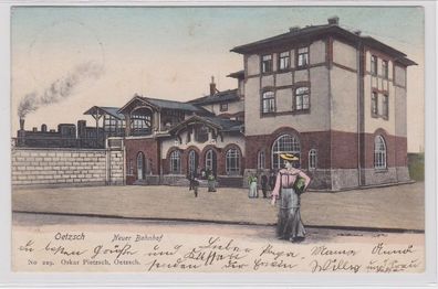 86548 Ak Oetzsch neuer Bahnhof Dampflokomotive 1905
