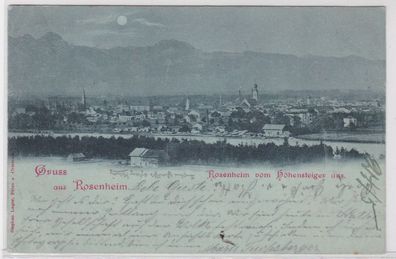 87158 Mondscheinkarte Gruß aus Rosenheim vom Höhensteiger aus 1898