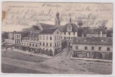 87189 AK Rosenheim - Ludwigsplatz von oben mit Geschäften 1912