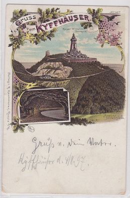 87237 Lithografie AK Gruss vom Kyffhäuser - Kaiser Wilhelm Denkmal Panorama 1897