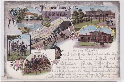 87268 Lithografie AK Gruss vom Truppenübungsplatz Loburg - Casino, Baracken 1899