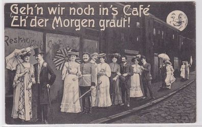 87291 Scherz Künstler AK Geh'n wir noch in's Café Eh' der Morgen graut! 1907