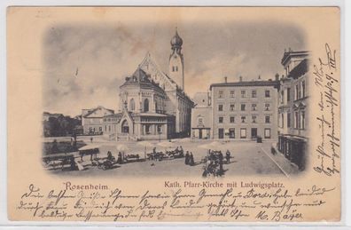 87467 Ak Rosenheim kath. Pfarrkirche mit Ludwigsplatz 1902