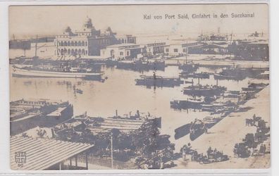 87470 Ak Kai von Port Said Einfahrt in den Suezkanal um 1910