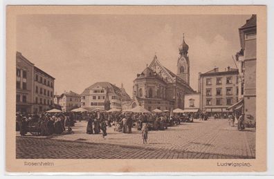 87550 AK Rosenheim - Ludwigsplatz mit regem Markttreiben um 1940