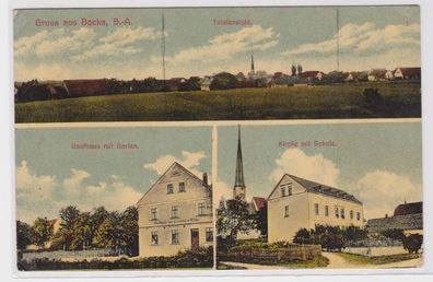 87751 Mehrbild AK Gruss aus Bocka - Gasthaus mit Garten, Kirche & Schule 1918