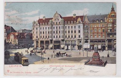 88071 AK Leipzig - Johannisplatz mit Sachsenhof, Refomationsdenkmal & Tram 1903