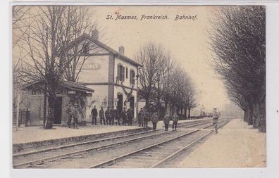 88120 AK St. Masmes, Frankreich - Bahnhof durch Soldaten bewacht 1915