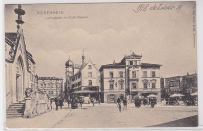 88158 Ak Rosenheim Ludwigsplatz mit städtischem Museum um 1900