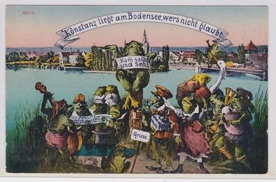 89005 Humor Ak Konstanz liegt am Bodensee Froschkonzert um 1920