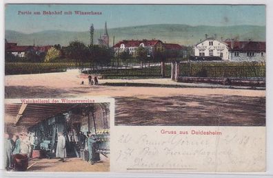 89132 Feldpost Ak Gruß aus Deidesheim Partie am Bahnhof mit Winzerhaus 1915