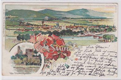 89174 Ak Lithographie Gruß aus Saalfeld hoher Schwarm & Kitzerstein 1902