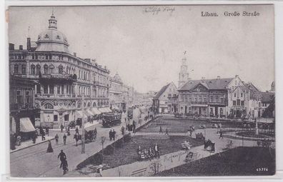 89287 AK Libau - Große Straße, Straßenansicht mit Straßenbahn und Kutsche 1921
