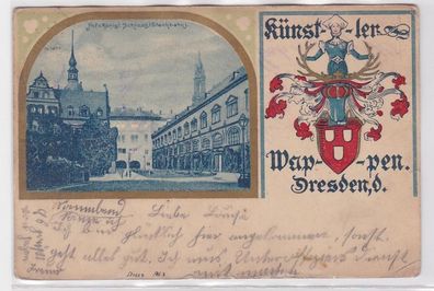 89404 AK Künstler Wappen Dresden - Hof vom Königlichen Schloss (Stechbahn) 1904