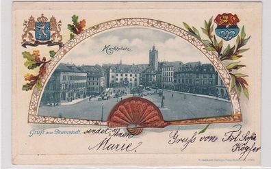 89620 Präge Passepartout AK Gruß aus Darmstadt Marktplatz 1901
