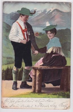 89622 Material Präge AK bayerisches Paar in Tracht vor Bergpanorama 1907