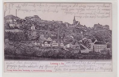89624 Präge Relief AK Leisnig in Sachsen Totalansicht 1906