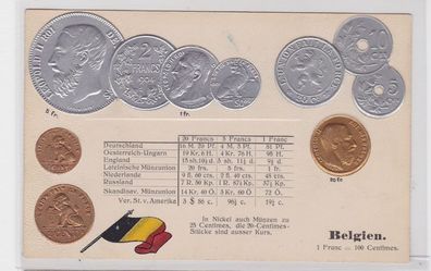 89720 Präge Ak mit Münzabbildungen Belgien um 1910