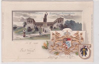 89747 Präge Passepartout AK München Bavaria mit Ruhmeshalle um 1900