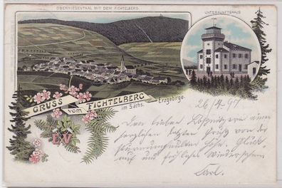 89773 Ak Lithographie Gruß vom Fichtelberg im sächs. Erzgebirge 1897