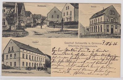 90214 Mehrbild AK Gasthof Schkortitz bei Grimma - Schule, Dorfstraße & Gasthof