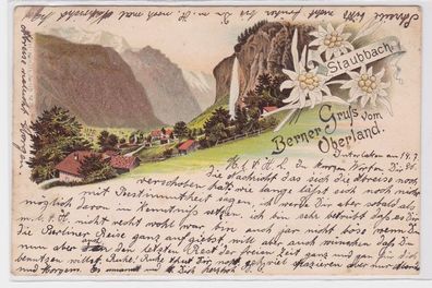90293 AK Gruß vom Berner Oberland - Staubbach, Blick ins Tal 1896