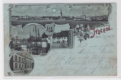 90303 Mondschein AK Gruss aus Itzehoe - Prinzesshof, Zuckerfabrik, Kirche 1898