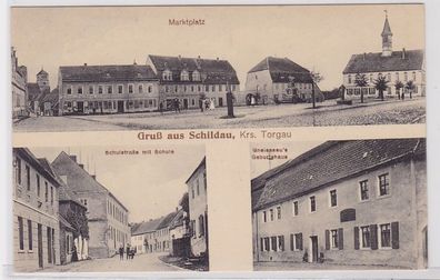 90523 Mehrbild Ak Gruß aus Schildau Kreis Torgau Schule usw. um 1920