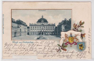 90653 Passepartout AK Gruß aus Ludwigsburg - Schlosshof, Stadtwappen 1902