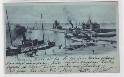 90775 AK Helsingborg - Hafenpromenade mit mehreren Dampfschiffen 1899