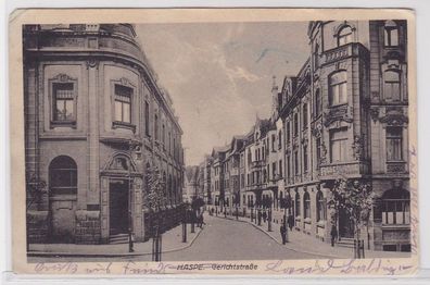 90883 AK Haspe - Gerichtstraße, Straßenansicht mit Geschäften & Restaurant 1916