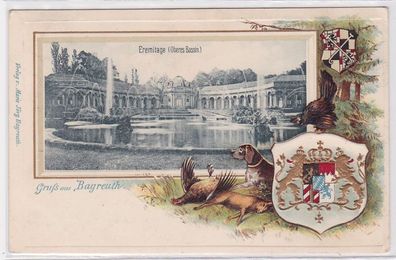 90984 Präge Passepartout AK Gruß aus Bayreuth Eremitage oberes Bassin 1901