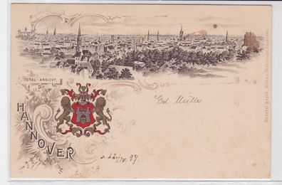 90985 Wappen Ak Lithographie Hannover Totalansicht 1897