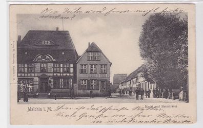 91156 AK Malchin in Mecklenburg - Markt & Steinstrasse, Straßenansicht 1909