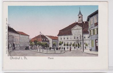 91215 Ak Ohrdruf in Thüringen Markt mit Sparkasse um 1900