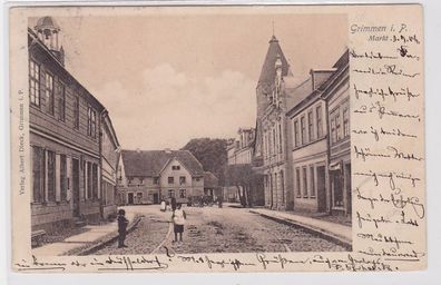 91234 AK Grimmen i. Pommern - Markt mit Fuhrwerk & Gasthof 1906
