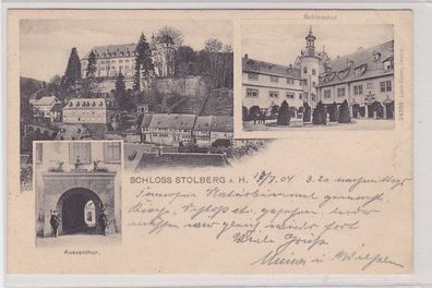 91241 AK Schloss Stolberg a.H. - Schlosshof, Aussentor & Gesamtansicht 1904