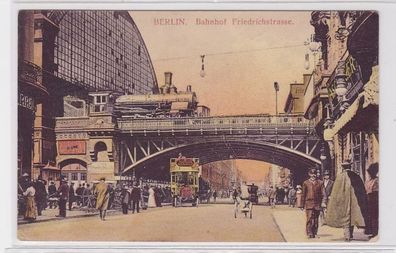 91329 AK Berlin - Bahnhof Friedrichstrasse m. Automobilen & Dampflokomotive 1911