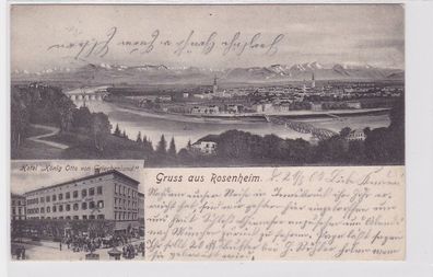 91352 AK Gruss aus Rosenheim - Hotel 'König Otto von Griechenland' & Panorama