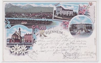 91357 Ak Lithographie Gruss aus Rosenheim Bahnhof, Marienbad usw. 1899