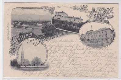 91359 AK Gruss aus Rosenheim - Marienbad, Kaiserbad & Kirche mit Pfarrhof 1897