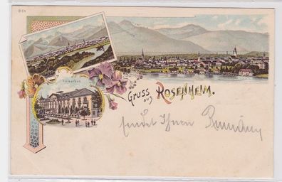 91362 Ak Lithographie Gruss aus Rosenheim Kaiserbad & Totalansicht 1898