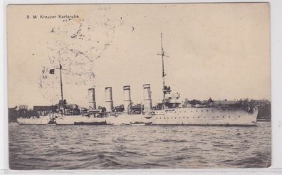 91544 Feldpost AK S. M. Kreuzer Karlsruhe, Kaiserliche Marine, Kriegsschiff 1915