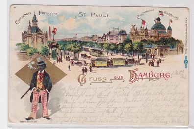 91553 Ak Lithographie Gruß aus Hamburg St. Pauli Conzerthäuser 1899