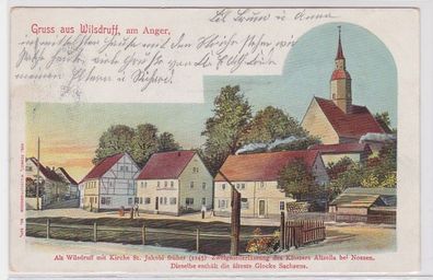 91578 AK Gruss aus Wilsdruff - Am Anger, Alt Wilsdruff mit Kirche St. Jakobi 1901