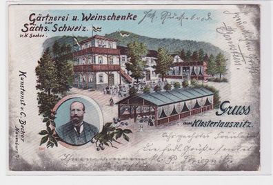 91619 Ak Lithographie Gruß aus Klosterlausnitz Gärtnerei & Weinschenke 1902