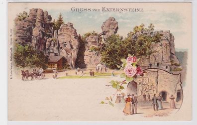 92008 AK Gruss von Externsteine (Horn) - Menschen betrachten Felsen 1899